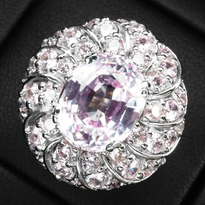 月光柔软粉红色Kunzite 6.90克拉925纯银白金手工戒指 — 第 1/4 张图片