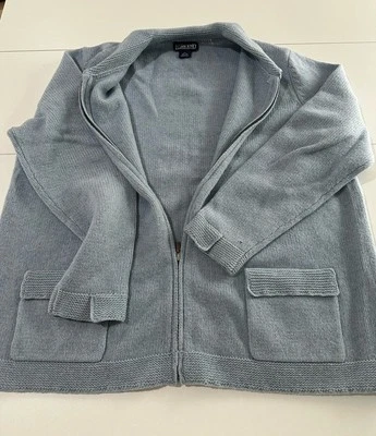 Lands End Lana de Cordero Cremallera SUÉTER Chaqueta Cuello Cárdigan Bolsillos Azul XL Agujero Foto 1 de 4