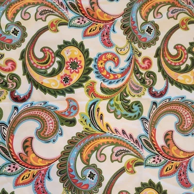 Paisley Decorator Upholstery Fabric White, Blue,  Yellow, Pink, Green, 45× 36 In - Image 1 of 4