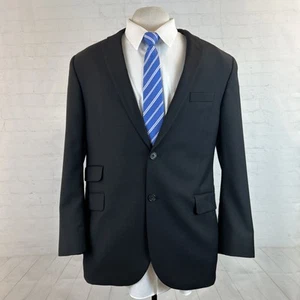 Jack Victor Canada Men's Black Striped 100% Wool Two Button Suit 44R 38X30 - Picture 1 of 13