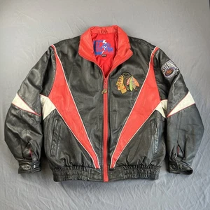 Chicago Blackhawks Pro Player Leather Jacket Size XL Full Zip NHL Vintage - Picture 1 of 16
