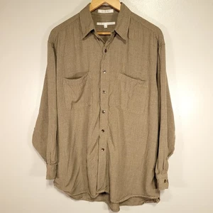 Perry Ellis Button Up Shirt Men's Large Brown Long Sleeve 100% Rayon - Picture 1 of 10