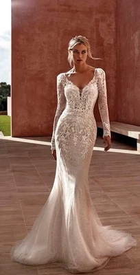 vestido de novia Pronovias Sherie talla 12 blanco roto manga larga ajuste y acampanado  Foto 1 de 3