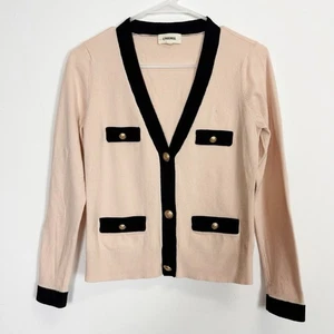 L'Agence Strickjacke Pullover Damen XS / T Zypern hellrosa schwarz Borte Goldknopf - Bild 1 von 11