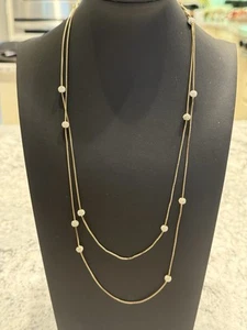 Henri Bendel signierte Halskette Kristallkugeln goldfarben Logo Kette 48 Zoll - Bild 1 von 7