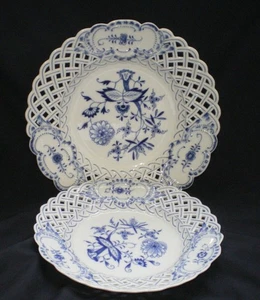 Platos de ensalada de cena reticulados perforados cebolla azul Meissen Alemania 9,5' 8,25' - Imagen 1 de 10