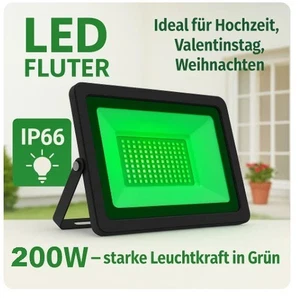 200W LED Fluter Grün IP66 Wasserdicht Außenstrahler – Event Party Deko Garten - Bild 1 von 9