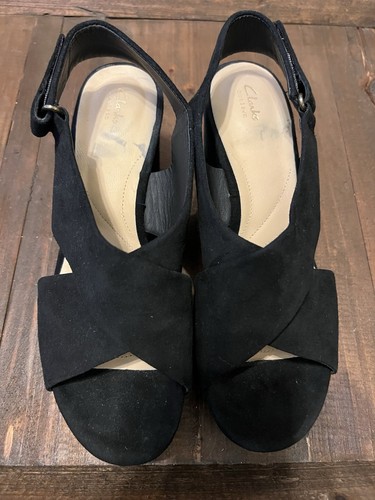 CLARKS MARITSA LARA SANDALI DONNA NERI SCAMOSCIATI PELLE MISURA 8 CHUNKY