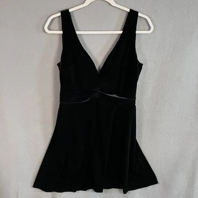 Mini vestido Express de terciopelo con cuello en V para mujer talla M negro Foto 1 de 4