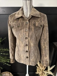 Chico's Jacket Faux Suede Animal Print Button Front Lined Size 0 (US SMALL 4) - Picture 1 of 9
