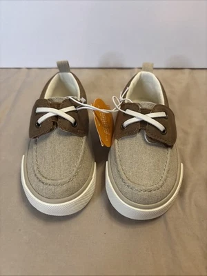 Gymboree ребенка ясельного возраста коричневый и бежевый лодки туфли с крючком и петлей застежки размер 8 новый с Ярлыками - Изображение 1 из 4
