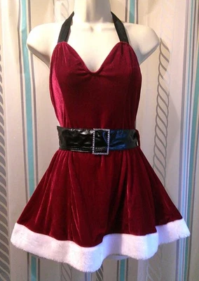 NUEVO CON ETIQUETAS "Fredericks of Hollywood" Sra. Santa Terciopelo Rojo Sexy Chemise/Babydoll Mujer M Foto 1 de 4