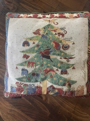 Laurel Burch Cats Vintage Christmas Tree Tapestry Throw Pillow 17x17 - Image 1 of 4