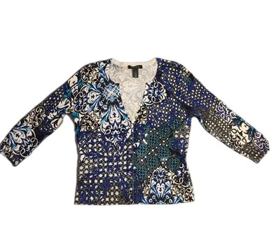 Cárdigan azul manga 3/4 suéter mediano/talla 8 White House Black Market para mujer Foto 1 de 4