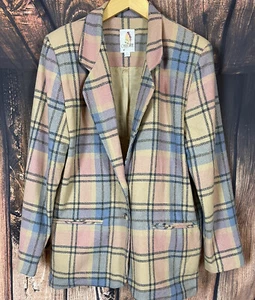 VINTAGE CHEROKEE WOMENS MULTI COLOR PLAID BLAZER COAT SIZE MEDIUM MADE IN USA - Picture 1 of 7