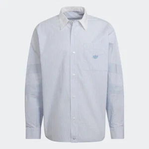 Adidas Made with Nature Herren blau Patchwork gestreift LS Knopf Shirt neu mit Etikett L $ 170 - Bild 1 von 7