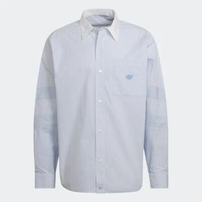 Adidas Made with Nature Mens Blue Patchwork Striped LS Button Shirt NWT  L  $170 - Image 1 of 4