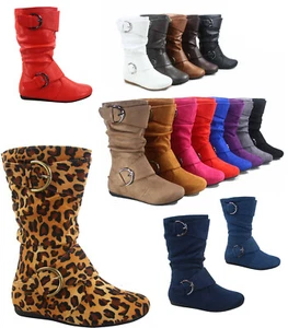 12 Colors Cute Causal Flat Buckle Zip Mid-Calf Girl's Kid's Boots Size 9 - 4 NEW - Picture 1 of 79