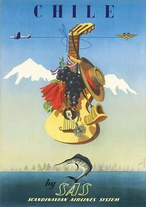 SAS AIRLINES TO CHILE - Vintage Poster Print Sizes A5 to A0 **FREE DELIVERY** - Bild 1 von 7