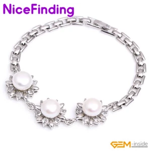 Pulsera de perlas cultivadas de agua dulce con diamantes de imitación 7' joyas regalo de Navidad - Imagen 1 de 28