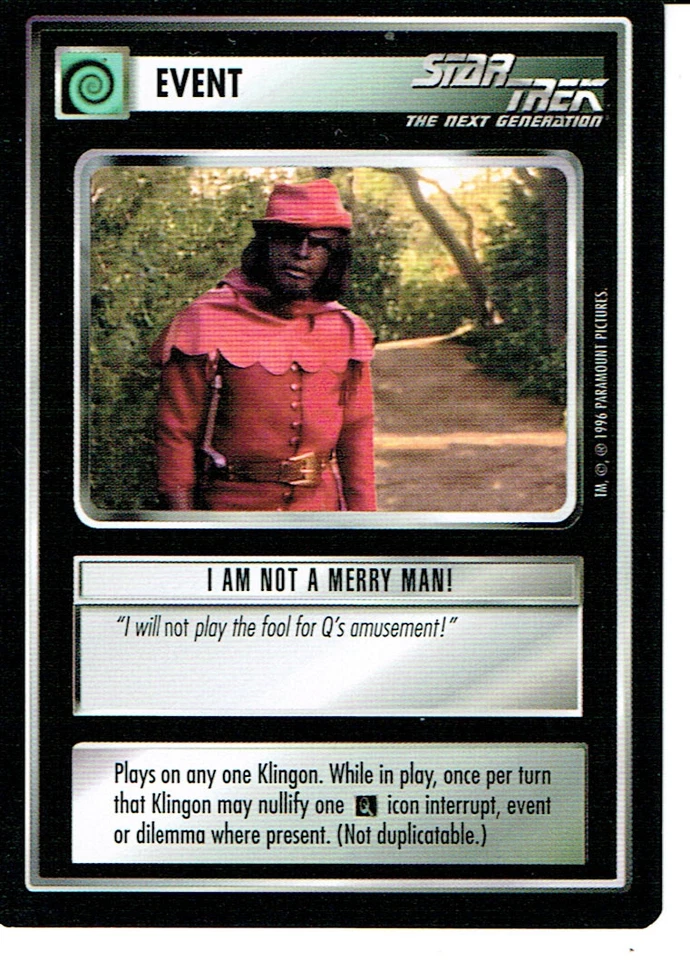 STAR TREK CCG Q CONTINUUM RARE CARD I AM NOT A MERRY MAN ex - Image 1 of 1