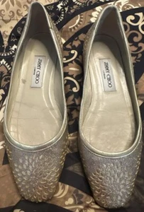 Jimmy Choo Womens Pink Gold Leather Italy Square Toe Slip On Ballet Flats 39 - Picture 1 of 10