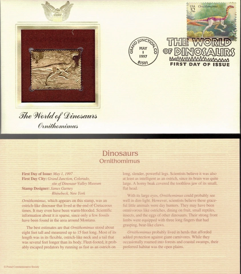 The World of Dinosaurs-Ornithomimus--1st day issue-Golden Replica - Image 1 of 1