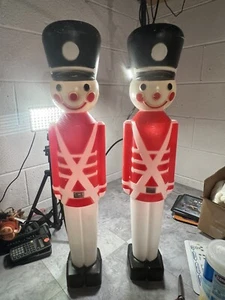 Vintage Christmas Toy Soldier Blow Mold with Black Hats 31.5" Tall Lot Of 2 - Picture 1 of 12