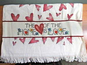 Handmade Finished Cross Stitch Towel - Heart of the Home is Love - Picture 1 of 3