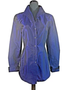 Dana Buchman Silk French Cuff Button Over-Shirt Purple Sz 10 Iridescent Dressy - Picture 1 of 8