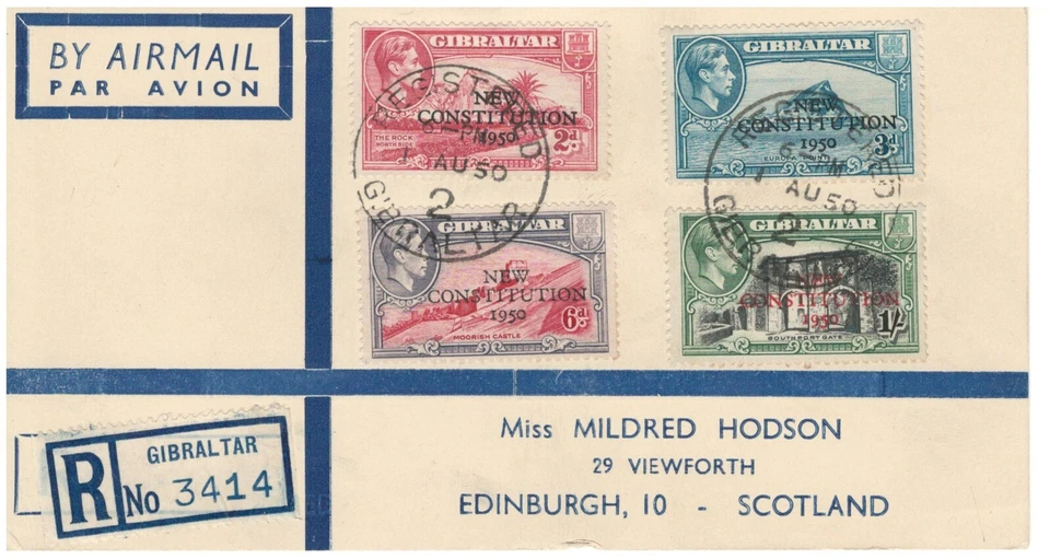 Gibraltar BRITISH POSTAL CARD NEW CONSTITUTION AIR MAIL TO SCOTLAND LOT (BCL112) - Image 1 of 1