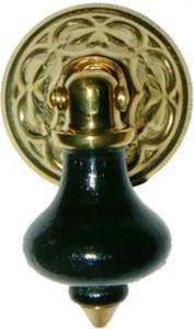 Eastlake Single Post Large Teardrop Pull - Brass & Wood antique vintage retro - Picture 1 of 1