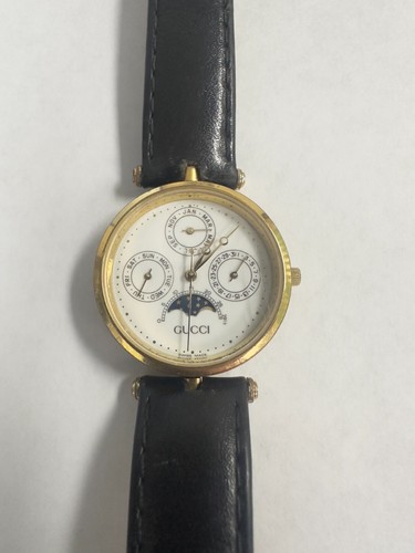 Orologio Gucci Fasi Lunari Vintage Quarzo 30mm Unisex Quadrante Bianco **Parti Riparazione**