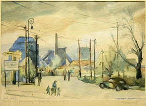 1946 Watercolor Stuttgart Germany After War, Harry Nurmet Neumanskraft Oregon IL - Picture 1 of 6