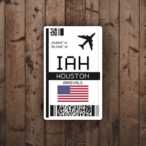 IAH Houston, Texas Boarding Pass Glossy Sticker - Airport Travel Sticker - Picture 1 of 3