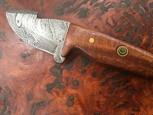 Fixed blade damascus steel custom skinning hunting knife wood handle - Picture 1 of 7