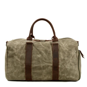 Vintage Waxed Canvas Duffle Bag with Shoe Compartment Handbag Crossbody Bags Men - Picture 1 of 12