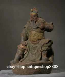 10" China Buddhism Wood Carved Guan Gong Yu Yunchang Warrior God Immortal Statue - Picture 1 of 9