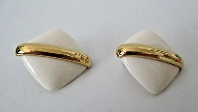  Pendientes Crema y Oro Profesional Chic 7/8" Botón Cuadrado Tachuela De Colección AZJ Foto 1 de 4