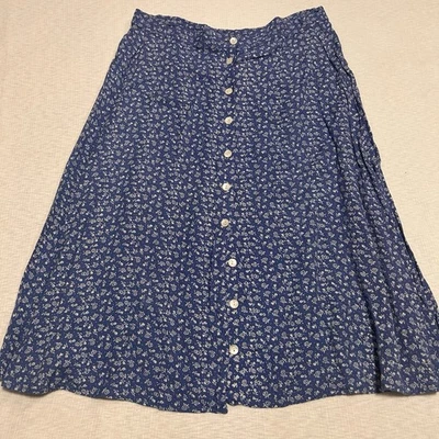 Falda midi floral vintage April Cornell abotonada azul floral mediana Foto 1 de 4