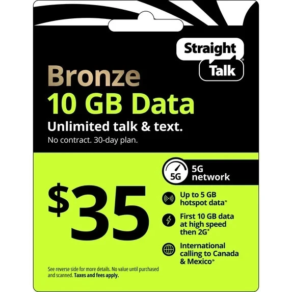Straight Talk Rob 35 Refill Card Talk Text Unlimited 30 Day Top Up NOW Plan Data - Image 1 of 3