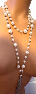 J. Collar CREW 2 Capas Perla Gótica Cadena Borla Acento Distintivo Foto 1 de 4