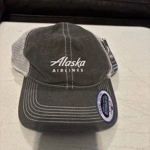 ALASKA AIRLINES Mens Grey Mesh Baseball Cap Hat (Adult Adjustable Snapback) - Picture 1 of 7
