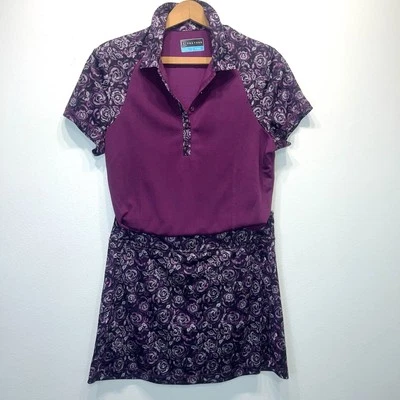 PGA Tour Women’s Golf Shirt & Skort Set Size S Purple Plum Floral Tennis - Image 1 of 4