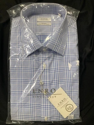 Camisa Enro Azul a Cuadros 17 34-35 Sin Planchar Botón Nueva Con Etiquetas De Colección Deadstock Foto 1 de 4