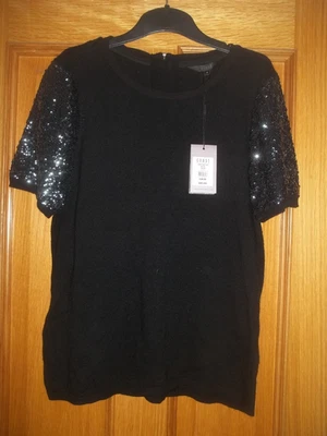 Coast black short sleeve knit top/jumper BNWT Size M - sequin sleeve, Christmas - Image 1 of 4