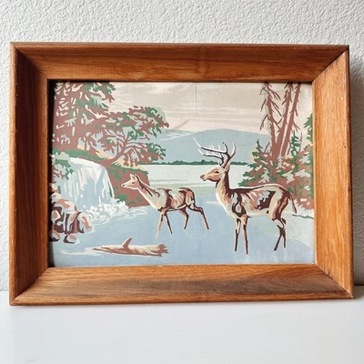 Pintura de colección por número ciervo cascada Buck and Doe bosque Woods Stream años 60 Foto 1 de 4