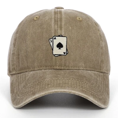 Pokerkarten bestickte Mütze - gewaschene Baumwolle Vintage Papa Mütze verstellbar Unisex - Bild 1 von 4