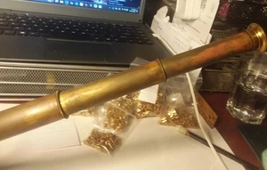 Antique 14" Collapsible Brass and Leather Telescope - Picture 1 of 15