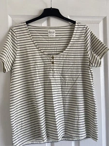 People Tree Blue Mix Striped Short Sleeved Organic Cotton Top Size 14 - Picture 1 of 4